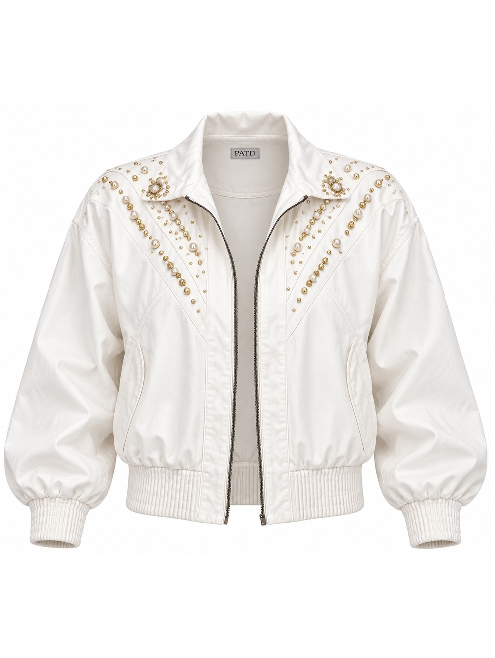 Vintage Pado White Pearl & Gold Embellished Bomber Jacket